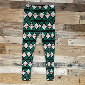 LuLaRoe size One Size (2-12) Geometric Green Santa Buttery Soft Stretchy Legging